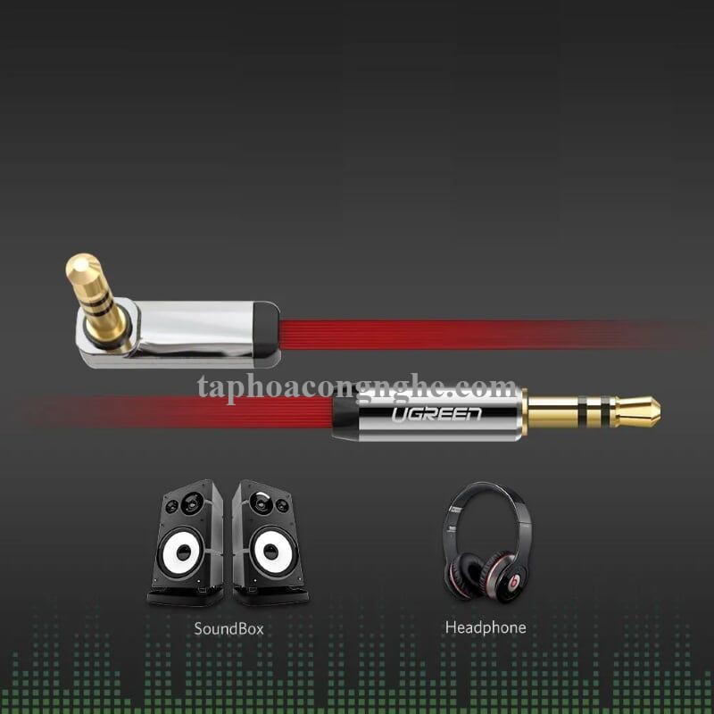 Ugreen 10797 0.5M Đỏ Cáp âm thanh 2 đầu 3.5mm dương chữ L dây dẹt AV119 30010797